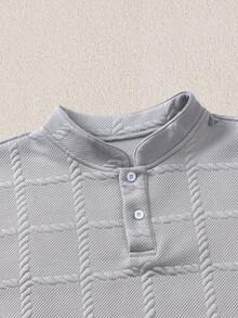 Mercer Haus Polo col montant texturé de couleur unie pour hommes, adapté pour les vacances d'été tropicales à Hawaï. - Gris - Voir 3