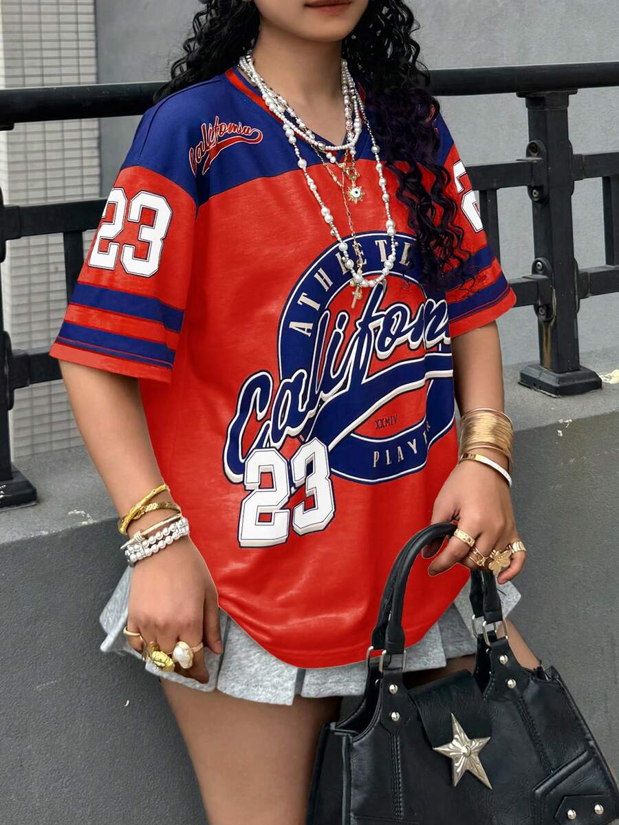 Rovax Women's V-Neck Short Sleeve Digital Print T-Shirt - Red - View 1