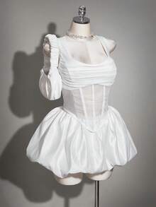 SHEIN ICON Áo corset lưới phối satin tương phản dành cho nữ cỡ lớn - trắng - Xem 8