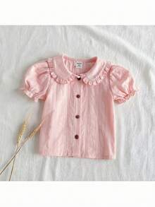 Loomiva Baby Girl Solid Color Ruffle Trim Petal Sleeve Cardigan, Casual & Versatile,Kids - Pink - View 6