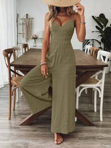 Breezaya Women's V-Neck Fuchsia Sleeveless Jumpsuit, Suitable For Spring/Summer Vacation - Grey - View 4