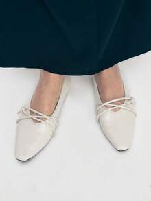 Mnmlis Women's Spring And Autumn New Versatile Comfortable Soft Leather Low Vamp Daily Flat Shoes - Beige - View 2