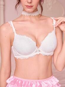 Bonmuse 1 件女士全蕾丝支撑聚拢加垫钢圈文胸，舒适罩杯内衣 - 白色 - 查看 6