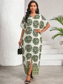 SHEIN Lady Đầm nữ in họa tiết toàn thân, thích hợp cho kỳ nghỉ, phong cách thường ngày. - màu xanh lá - Xem 4