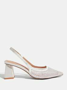CUCCOO TILAWA Sandalias de tacón alto con tira de tobillo, puntera abierta, transparentes de PVC con rhinestones en color nude, adecuadas para ir al trabajo, citas y fiestas - Blanco roto - Ver 2
