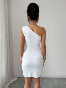 Balvessa Women's Elegant Minimalist Commuter Dress With Embellished Shoulder, Spring/Summer - White - View 2