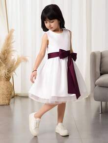 Glamorique Kids 女童优雅无袖连衣裙，公主裙，腰间饰有可拆卸蝴蝶结，适合表演、派对、婚礼、生日庆典等各种场合，四季皆宜。 - 白色 - 查看 5