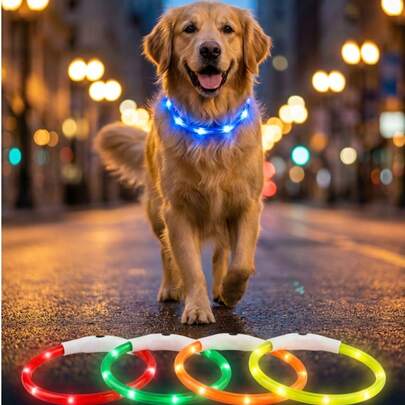 PETSIN 1个可充电LED宠物发光项圈，三种照明模式，夜间可见，确保宠物安全。项圈长度可自由调节。节日氛围十足的项圈，适合小型、中型和大型猫狗。