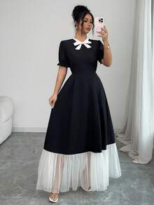 SHEIN Elenzya Square Neck Butterfly Print Ruffle Hem Mid-Length Dress, Suitable For Dates, Outings, Vacations, Holidays, Independence Day, Back To School, Teacher Outfits, Weddings, Parties, Music Festivals, Oktoberfest, Halloween, Thanksgiving And Other Occasions - Black - View 8