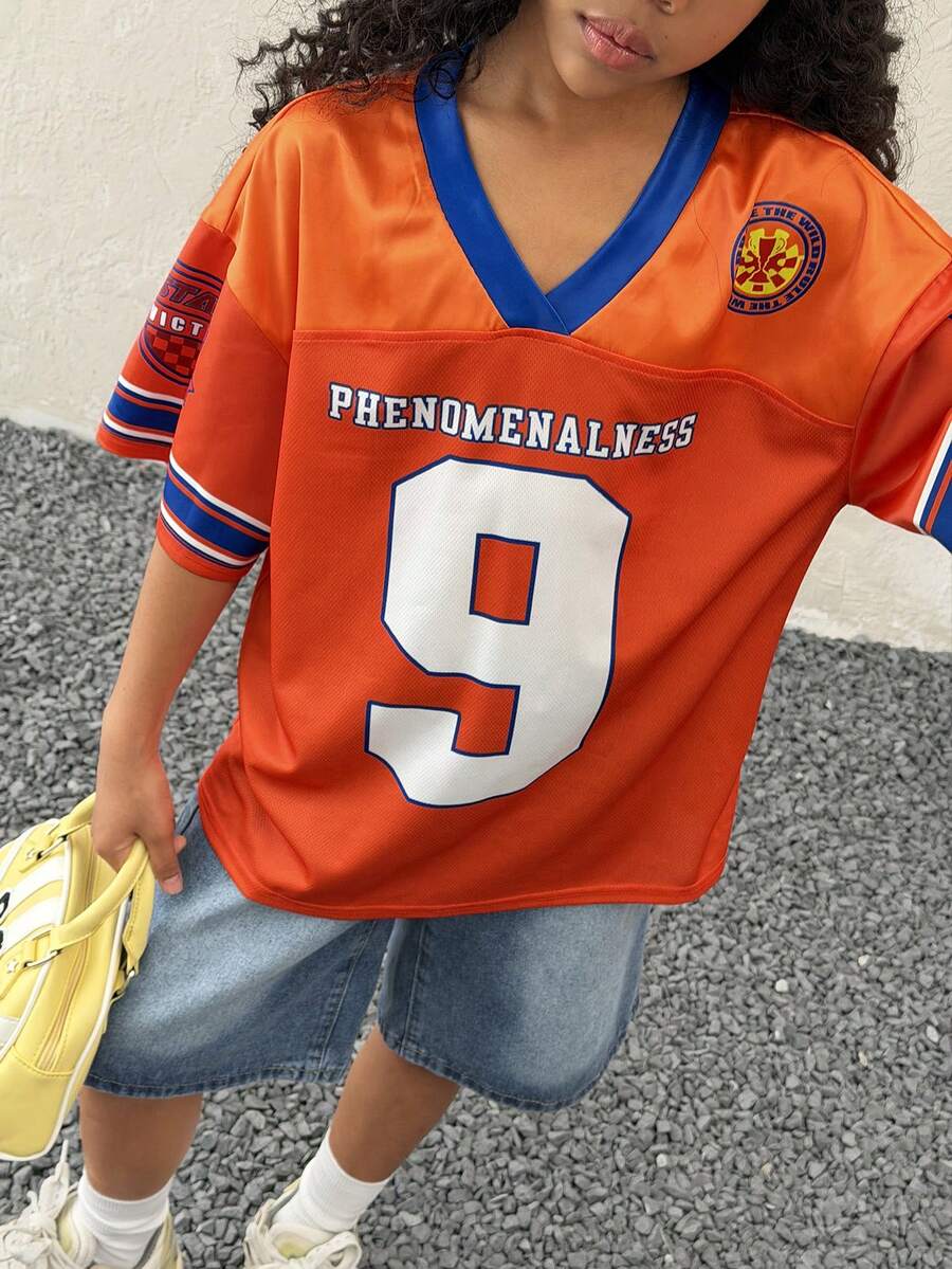 Coolane Kids 少女夏季休闲V领短袖上衣 - 橘色 - 查看 1
