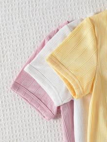 SHEIN 6件套女婴幼儿新生儿0-3岁春夏新款可爱兔子纯色条纹T恤短裤套装 - 彩色 - 查看 4