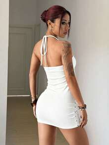 StreetHx Women's Brown Beaded Embellished Dress - White - View 2