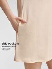 GLOWMODE 側口袋鬆身休閒模混紡T卹連衣裙 - 杏色 - 查看 3