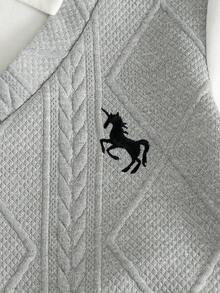 SHEIN Explorewe 男童休闲刺绣提花面料短袖T恤短裤套装（2件套），舒适透气，适合日常休闲户外穿着，春夏皆宜。 - 淺灰色 - 查看 4