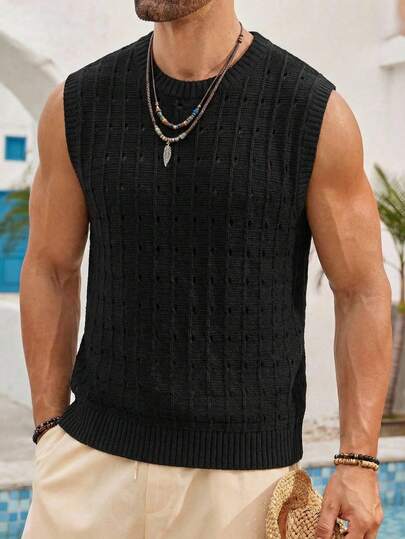 HIMLAND Unisex Casual Loose Knit Sleeveless Vest, Textured Design, Suitable For All Seasons ,Men's Black Crochet Knit Sleeveless Shirt ,Summer Breathable Open Knit Tank Top ,Vintage Style Sweater Vest For Men ,Sexy See-Through Mesh Muscle Shirt ,Old Money Resort Wear Sleeveless ,Casual Layering Knit Vest ,Textured Crew Neck Tank Top ,Men's Crochet Knit Tank Top ,Men's Black Textured Knit Vest ,Old Money Aesthetic Sleeveless Top Mens Tank Top Round Neck Men Vest Sweater Sleeveless Sweater Men Men Crochet