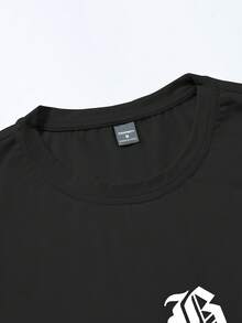 PAVTROS 男士字母印花圆领短袖T恤搭配抽绳短裤，休闲日常穿搭 - 彩色 - 查看 5