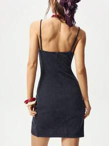 Bohemela Boho Spring/Summer Outfits, Vintage Women's Vacation Beach Bohemia Washed Floral Graphic, Lily Print  Fitted Fashionable Spaghetti Strap Mini Dress, With Beaded Front Detail, Casual Vacation, Western Country Style Concert Party Outfits, Suitable For Beach Vacation Outfit & Daily Wear & Back To School & Going Out Outfits & Party Outfits, 2000s Outfits, Y2k Clothes, Summer Holiday Outfits - Black - View 7