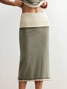 Bohemela Women's Casual Knit Patchwork Skirt - Multicolor - View 3