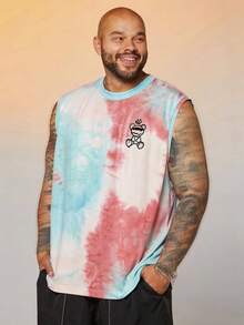 EASEVO 加大码男士卡通熊印花扎染圆领休闲百搭背心 - 彩色 - 查看 2