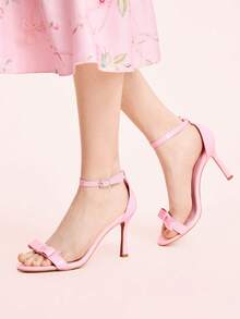 CUCCOO DOLLMOD Women's Bow Decor Buckle Design Fashionable Elegant High Heel Sandals Spring Shoes - Pink - View 5