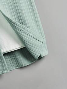 SHEIN Tween Boy Solid Color Short Sleeve Casual Front Button Placket Woven Shirt - Mint Green - View 5