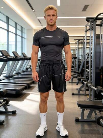 Manfinity Dauomo Herren Casual Sport Shorts mit Kontrastnaht