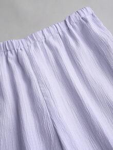 Sweetra 女士纯色褶皱吊带上衣和阔腿裤休闲两件套 - 紫色 - 查看 7