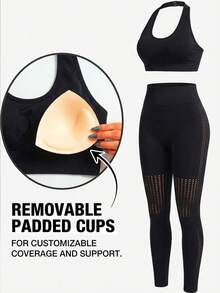 Innovista Women's Backless Seamless Criss-Cross Halter Cycling Suit Set - Black - View 8