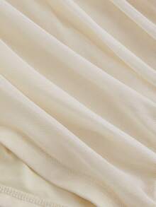 SHEIN MOD 女士修身网眼花卉印花奶油色 T 恤，适合约会、聚会、休闲和工作 - 杏色 - 查看 3