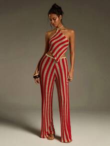 Athîral Women's Striped Hollow-Out Design Casual Knitted Pants - Multicolor - View 1