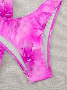 Swim Mod Women's Floral Print Halter Tie Swimwear Set - Purple - View 4