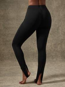 Vixey Quần legging cạp cao, chất liệu jersey trơn, co giãn, có đai giữ chân. - màu đen - Xem 5