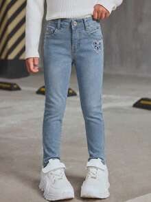 Jeans pantalones de mezclilla para niñas corte skinny - Azul lavado medio - Ver 1