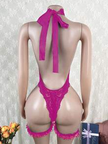 Seduluxe 女士蕾丝连体裤三件套，经典性感无钢圈连体裤及吊袜带 - 玫紅色 - 查看 2