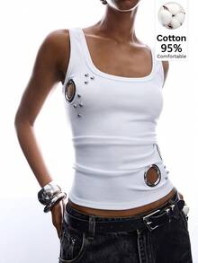 Muchica 2026 New Arrival Minimalist Sleeveless Backless Tank Top, Suitable For Spring/Summer, Hip-Hop Style - White - View 1