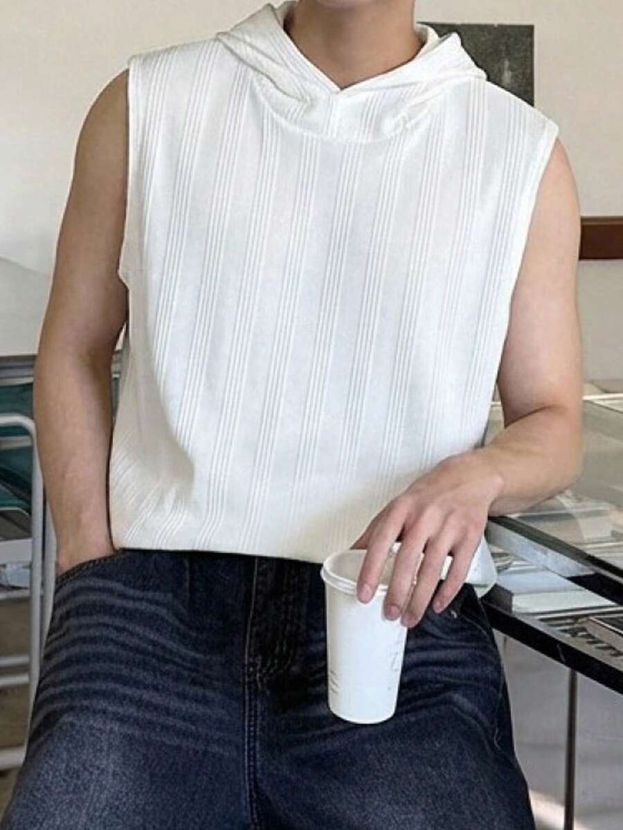 DAZY Camiseta sin mangas con capucha blanca para hombre, de verano - Blanco - Ver 1