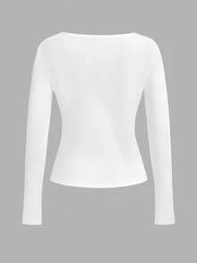 Tseoso 97%纯棉女士亨利领两件套，纽扣长袖T恤，白色 - 白色 - 查看 9