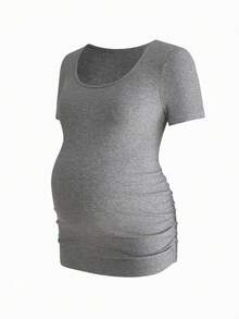 Modmama Camiseta plisada de manga corta y cuello redondo informal para mujeres embarazadas - Multicolor - Ver 13