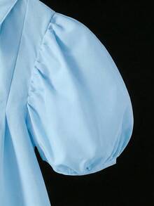 SHEIN 女童夏季休闲蝴蝶结装饰花瓣袖连衣裙 - 淺藍色 - 查看 4