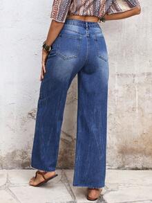 EMERY ROSE Casual Washed Loose Straight Leg Jeans - Blue - View 2