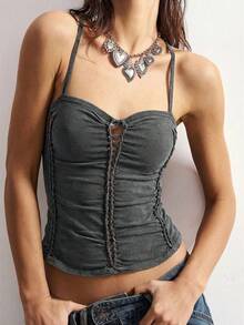 Bohemela Solid Color Knit Fitted Camisole For Women,Summer Top - Grey - View 5