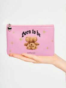 ROMWE Kawaii Cartoon English Inverted Bear Pattern Portable Spacious Cosmetic Bag Ladies Clutch Bag - Handstand Bear - View 2