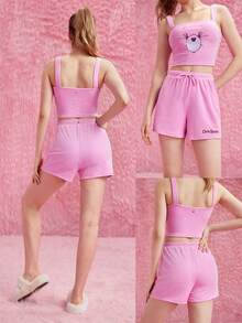 GLOWMODE X Care Bears™ Towel Terry Embroidered Drawstring Shorts Daily Casual - Pink - View 9