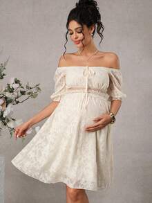Momance Pregnant Women's Jacquard Knotted Ruched Fashionable Date Party Dress, Suitable For Summer - Apricot - View 5