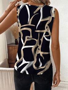 SHEIN Clasi Plus Size Sleeveless Allover Print Casual Vacation Shirt - Black - View 2