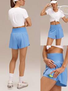 GLOWMODE 3" Pantalones cortos VitalSwift de secado rápido con abertura alta, cintura ajustable con cordón, bolsillos laterales incorporados, agarre antideslizante, de impacto medio, para correr, trotar, entrenar, gimnasio - Azul - Ver 8