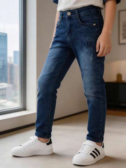 Pantalon niño mezclilla denim casual infantil juvenil moderno cómodo pantalón estilo temporada primavera verano