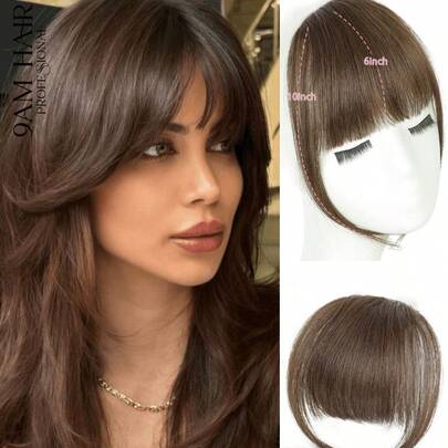 Clip In Bangs Real Human Hair Bangs Hair Clip Fringe With Temples Hairpieces For Women Natural Looking Fake Bangs For Daily Wear Human Hair Wispy Bangs Clip In Hair Extensions (Light Brown Color)
