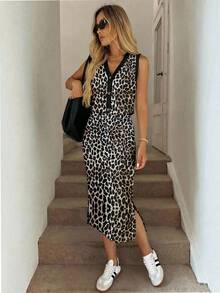 SHEIN LUNE 女士休闲豹纹纽扣开衫迷你裙两件套，适合春夏穿着 - 彩色 - 查看 5