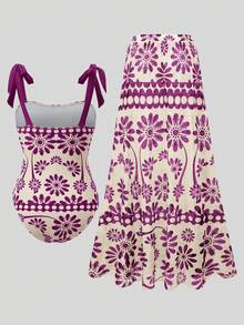 Swim Oasis Bộ áo tắm liền thân và chân váy họa tiết hoa xanh lá cây phong cách boho mùa xuân/hè 26SS dành cho kỳ nghỉ biển. - Nhiều màu - Xem 7